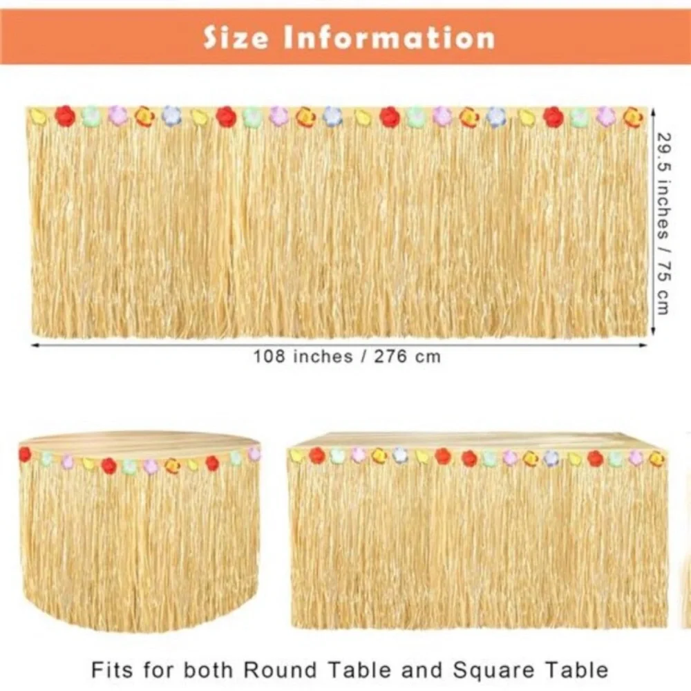 Table Skirt Natural 9 Feet x 29.5Inch Hawaiian Table Skirt for Tropical Hawaiian